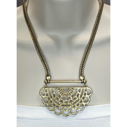 Vintage Lucky Brand Half Mandala Pendant Necklace Gold Tone Boho Statement Jewelry
