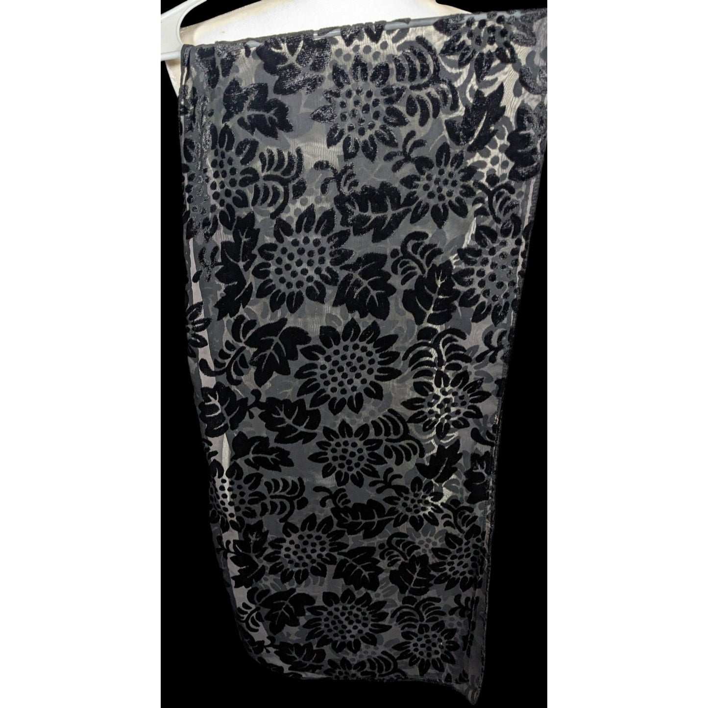 Gothic Floral Black  Velvet Burnout Scarf