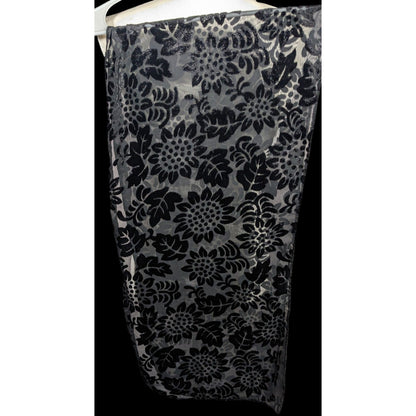 Gothic Floral Black  Velvet Burnout Scarf