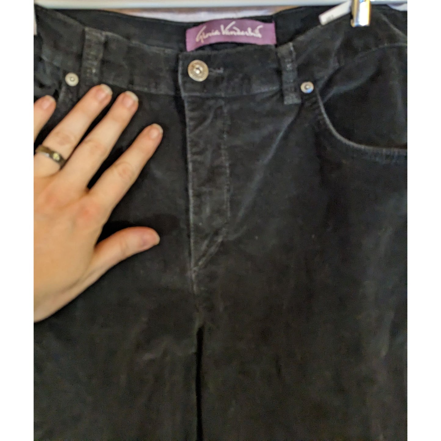 Gloria Vanderbilt Black Corduroy Pants With Sparkly Pocket Accents
