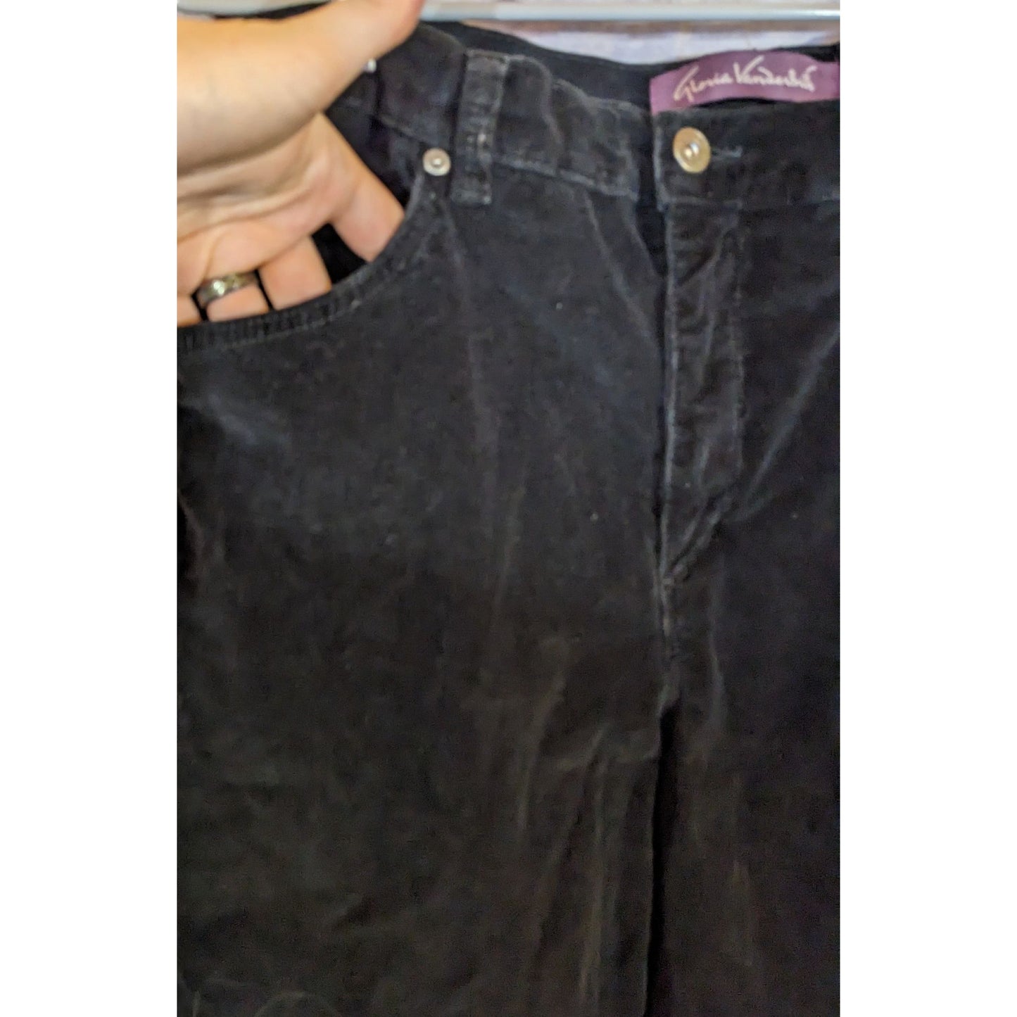 Gloria Vanderbilt Black Corduroy Pants With Sparkly Pocket Accents