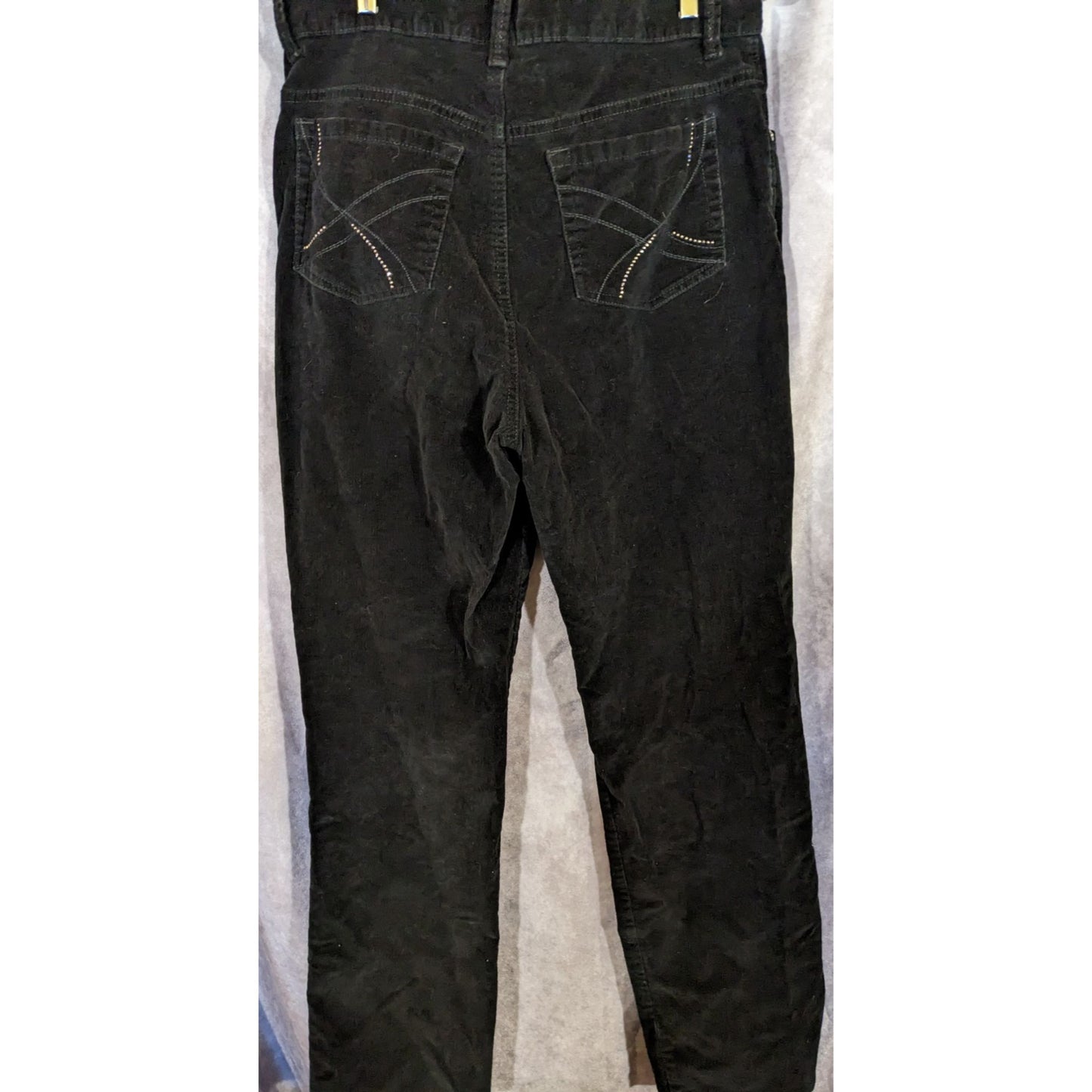 Gloria Vanderbilt Black Corduroy Pants With Sparkly Pocket Accents