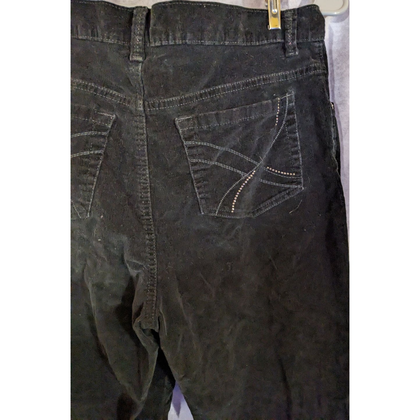 Gloria Vanderbilt Black Corduroy Pants With Sparkly Pocket Accents