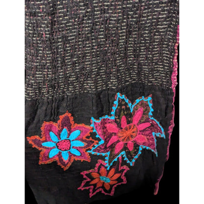 Vintage Bohemian Grey And Pink Floral Embroidered Scarf