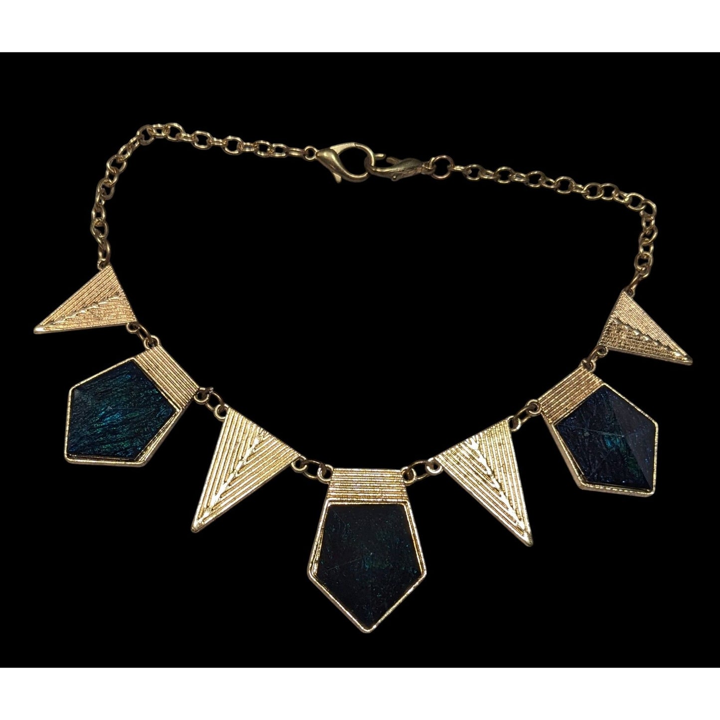 Modern Geometric Gold And Dark Blue Statement Necklace