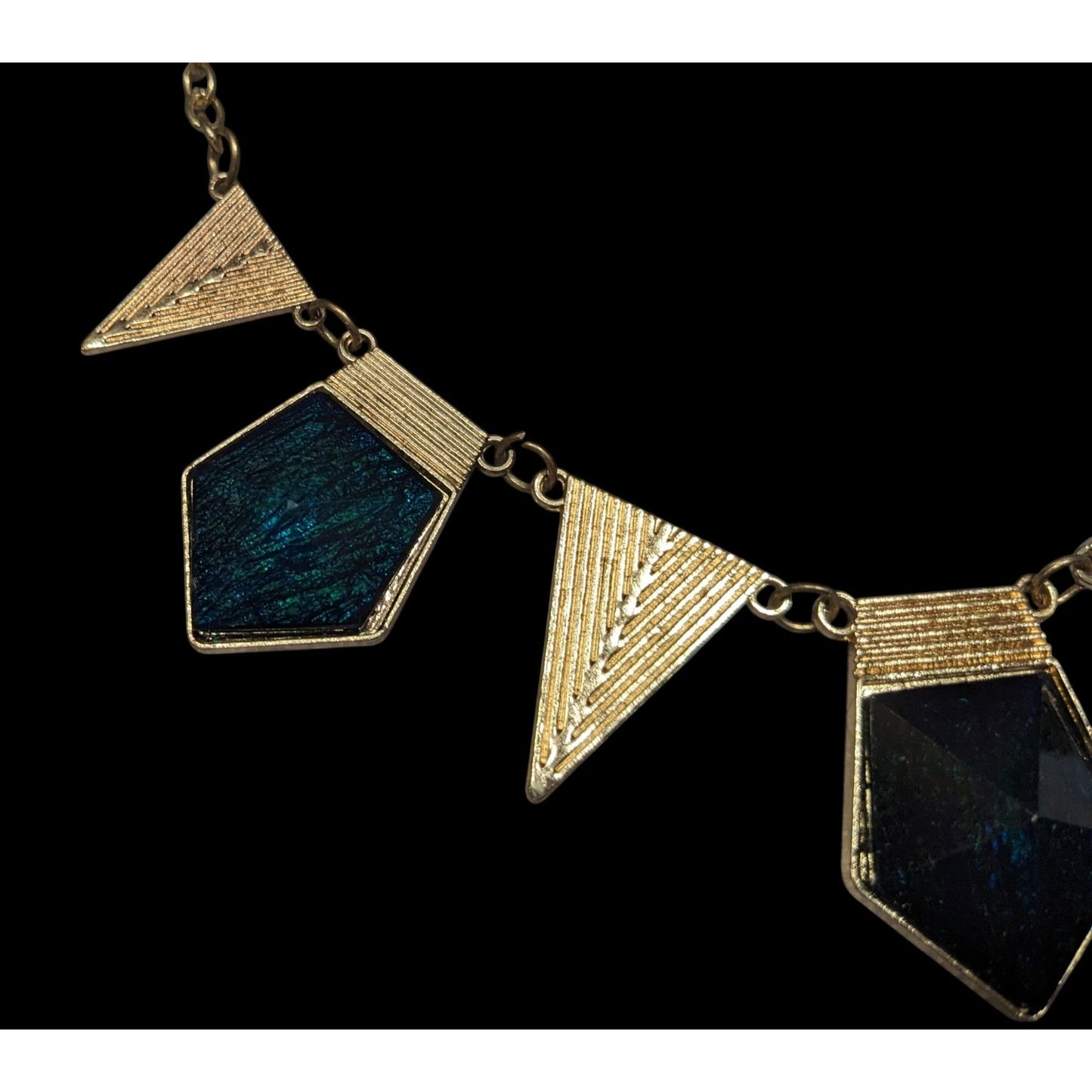 Modern Geometric Gold And Dark Blue Statement Necklace