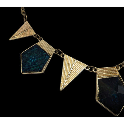 Modern Geometric Gold And Dark Blue Statement Necklace