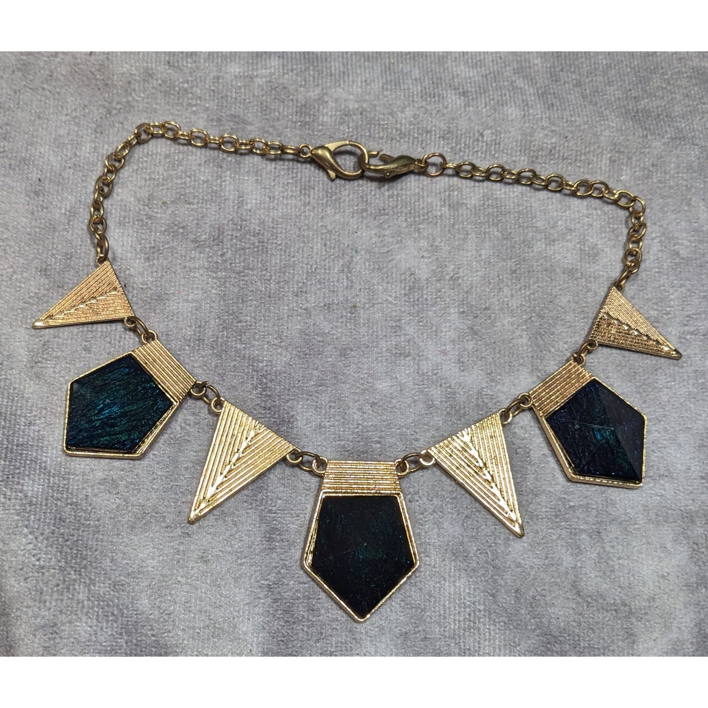 Modern Geometric Gold And Dark Blue Statement Necklace