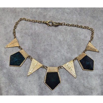 Modern Geometric Gold And Dark Blue Statement Necklace