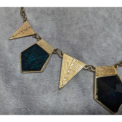 Modern Geometric Gold And Dark Blue Statement Necklace