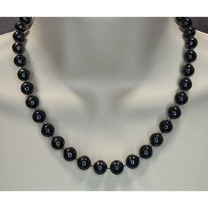 Corporate Goth Black Beaded Necklace With Spring Ring Clasp