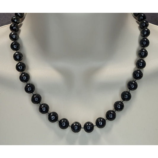Corporate Goth Black Beaded Necklace With Spring Ring Clasp