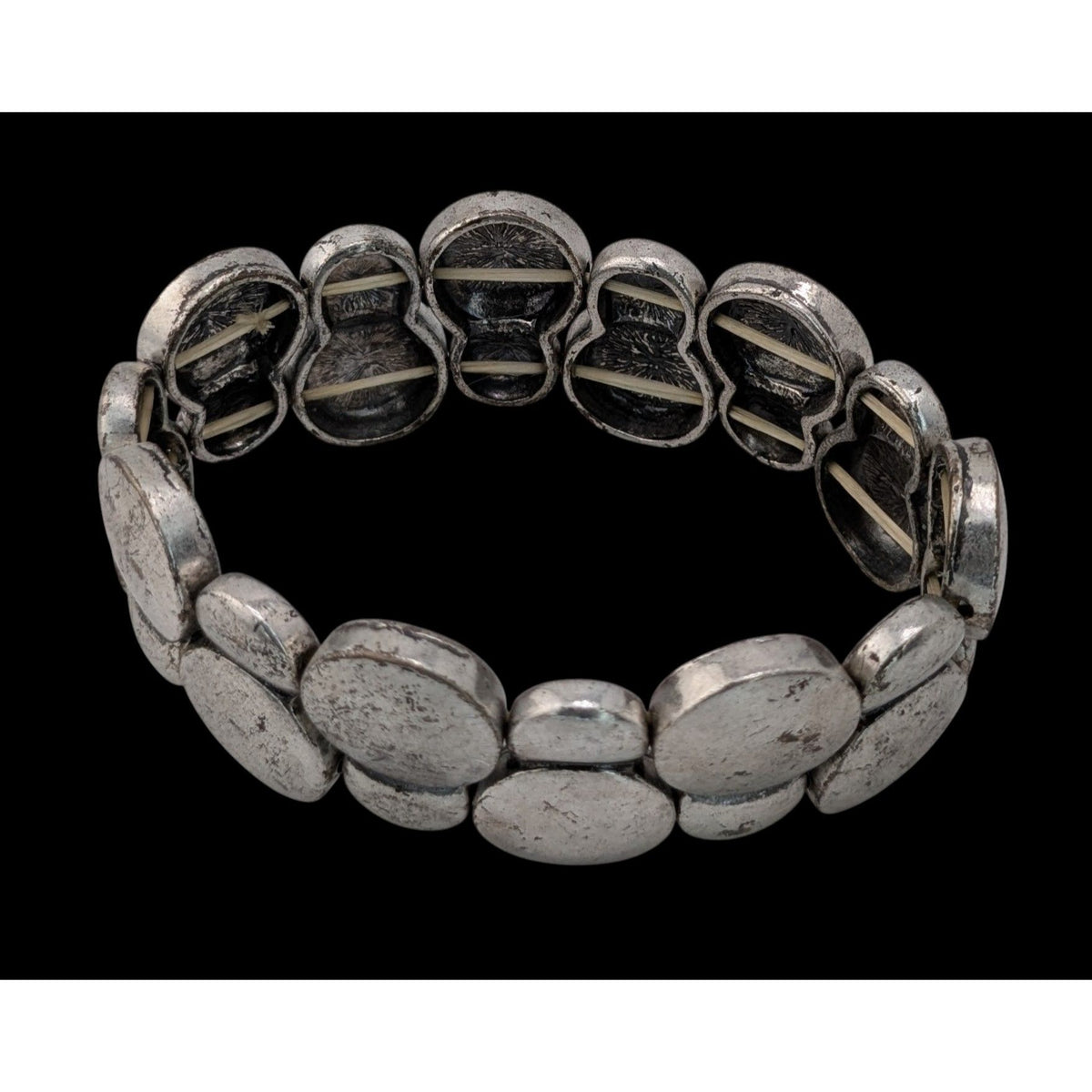 Boho Industrial Minimalist Silver Pebble Stretch Statement Bracelet