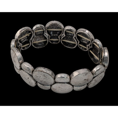 Boho Industrial Minimalist Silver Pebble Stretch Statement Bracelet