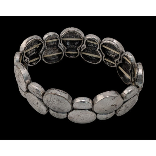 Boho Industrial Minimalist Silver Pebble Stretch Statement Bracelet