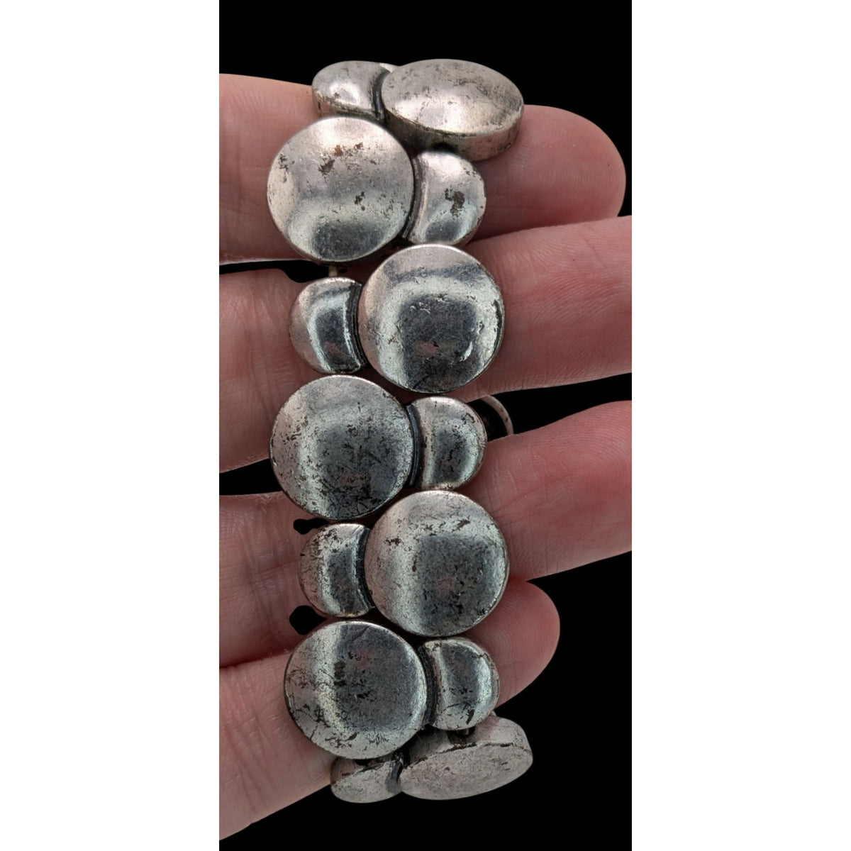 Boho Industrial Minimalist Silver Pebble Stretch Statement Bracelet