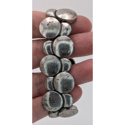 Boho Industrial Minimalist Silver Pebble Stretch Statement Bracelet