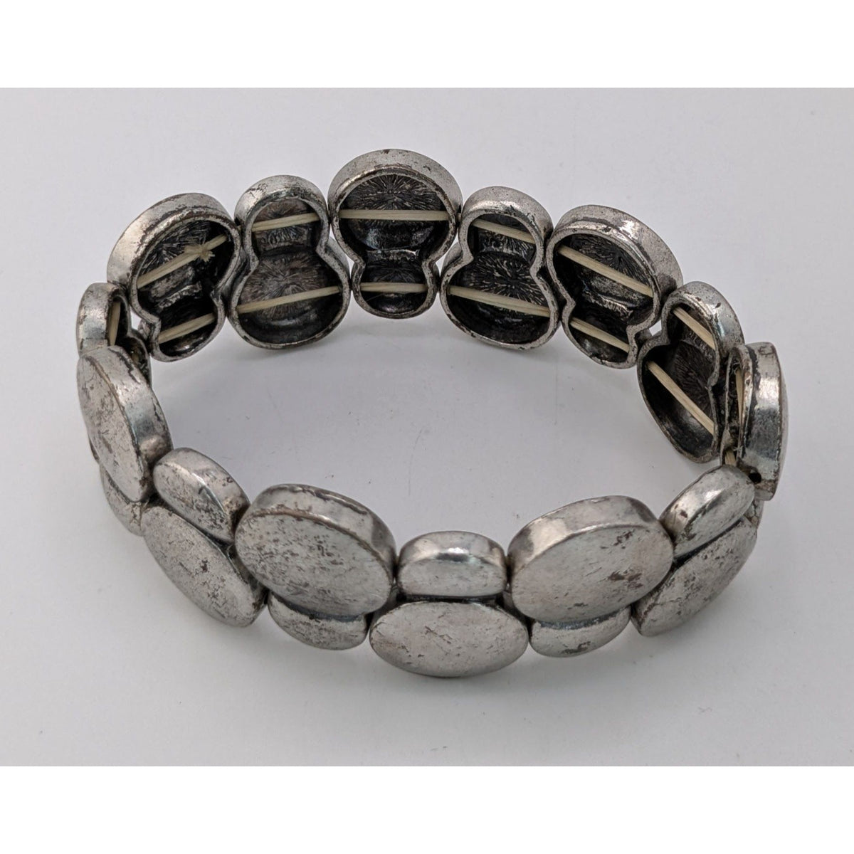 Boho Industrial Minimalist Silver Pebble Stretch Statement Bracelet