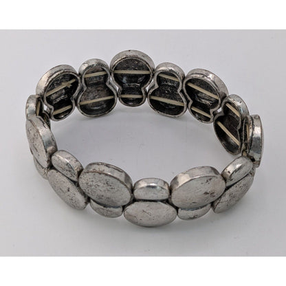 Boho Industrial Minimalist Silver Pebble Stretch Statement Bracelet