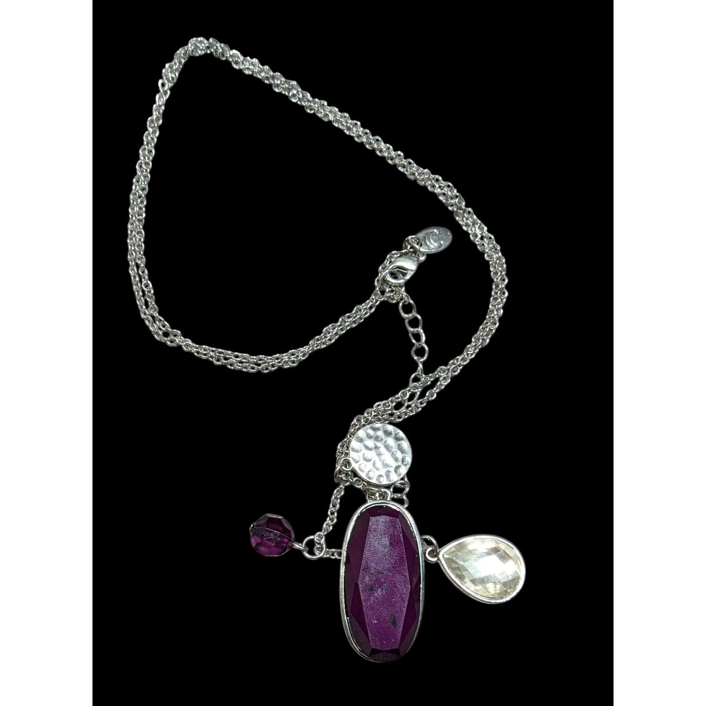 Charming Charlie Purple And Silver Tone Charm Cluster Pendant Necklace
