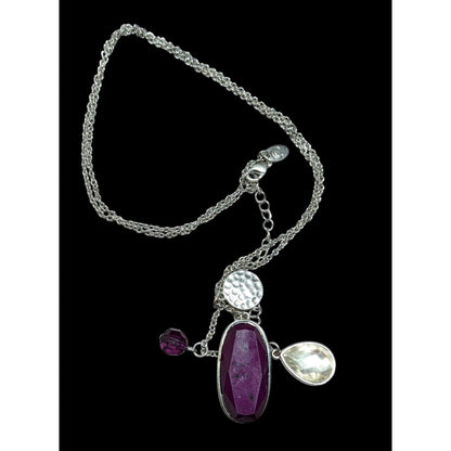 Charming Charlie Purple And Silver Tone Charm Cluster Pendant Necklace