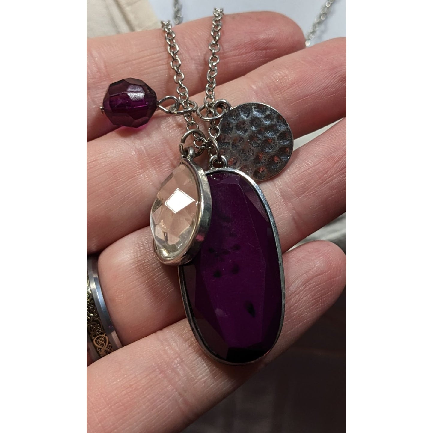 Charming Charlie Purple And Silver Tone Charm Cluster Pendant Necklace