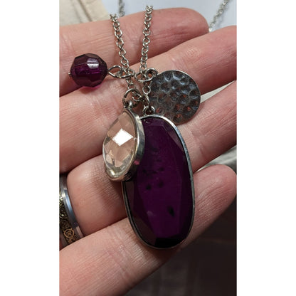 Charming Charlie Purple And Silver Tone Charm Cluster Pendant Necklace