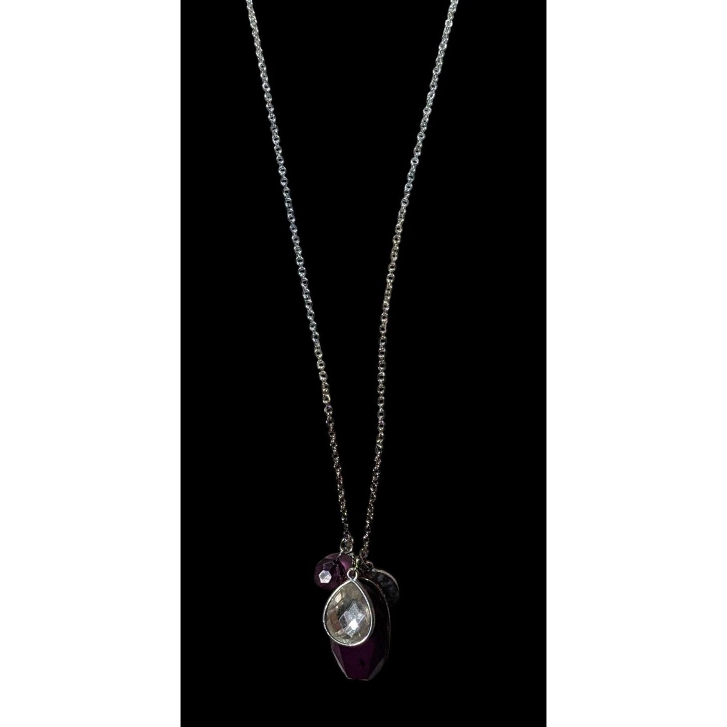 Charming Charlie Purple And Silver Tone Charm Cluster Pendant Necklace