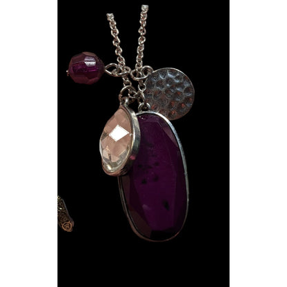 Charming Charlie Purple And Silver Tone Charm Cluster Pendant Necklace
