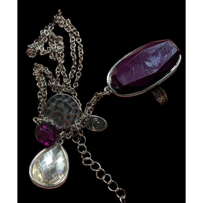Charming Charlie Purple And Silver Tone Charm Cluster Pendant Necklace