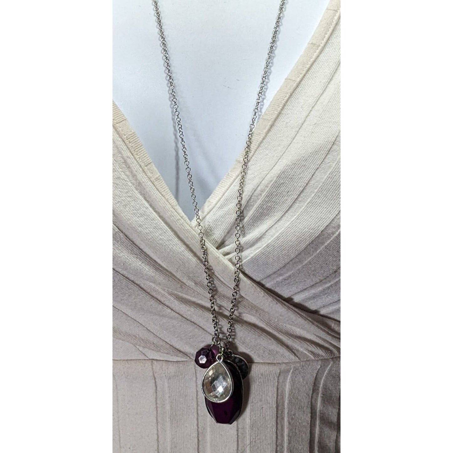 Charming Charlie Purple And Silver Tone Charm Cluster Pendant Necklace