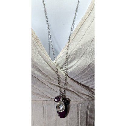 Charming Charlie Purple And Silver Tone Charm Cluster Pendant Necklace