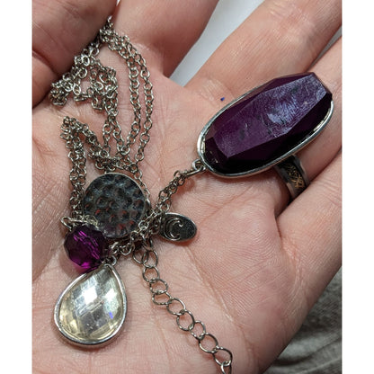Charming Charlie Purple And Silver Tone Charm Cluster Pendant Necklace