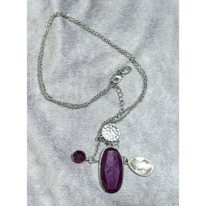 Charming Charlie Purple And Silver Tone Charm Cluster Pendant Necklace