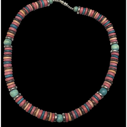 Retro Bohemian Rainbow Wood Disc Beaded Necklace