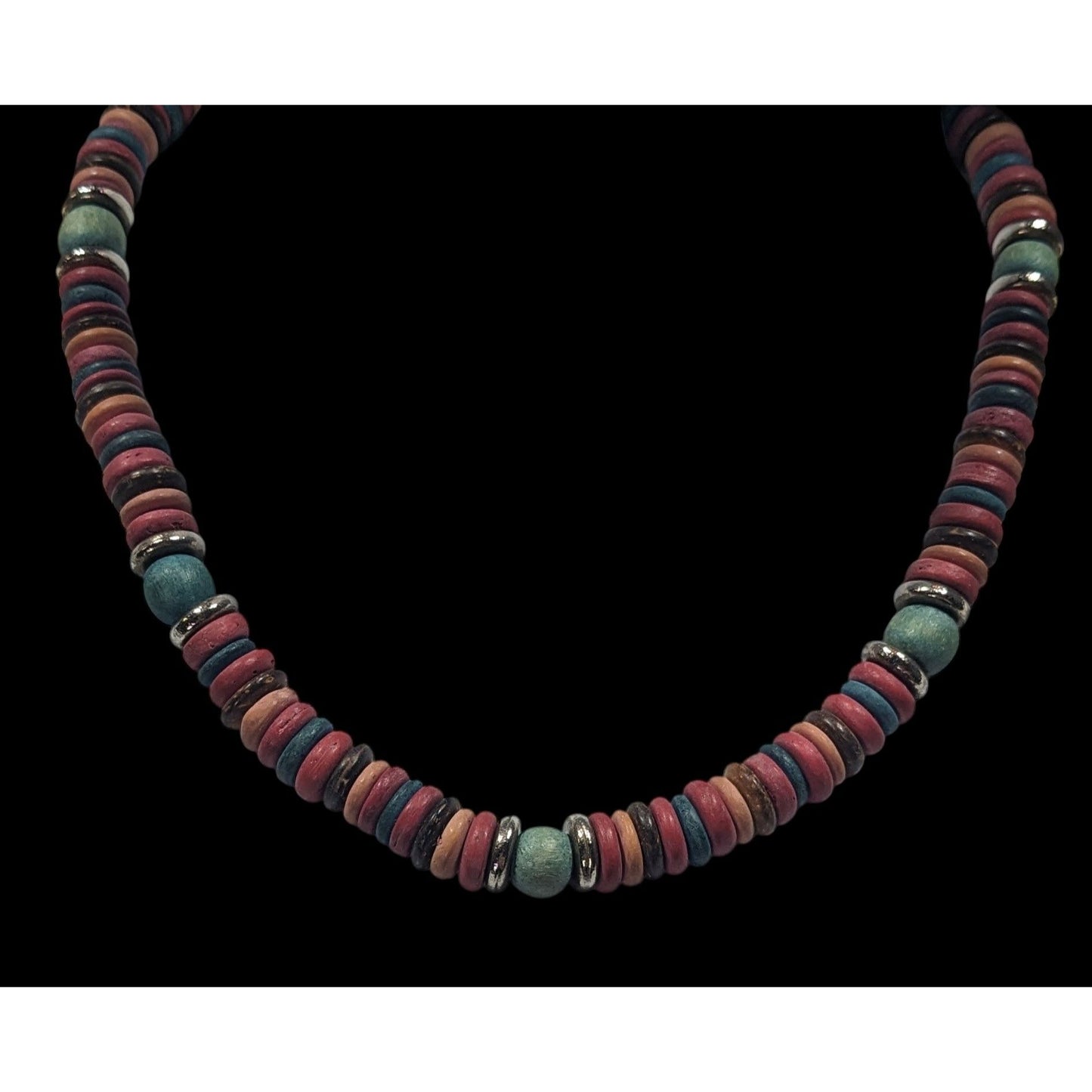 Retro Bohemian Rainbow Wood Disc Beaded Necklace