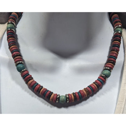 Retro Bohemian Rainbow Wood Disc Beaded Necklace