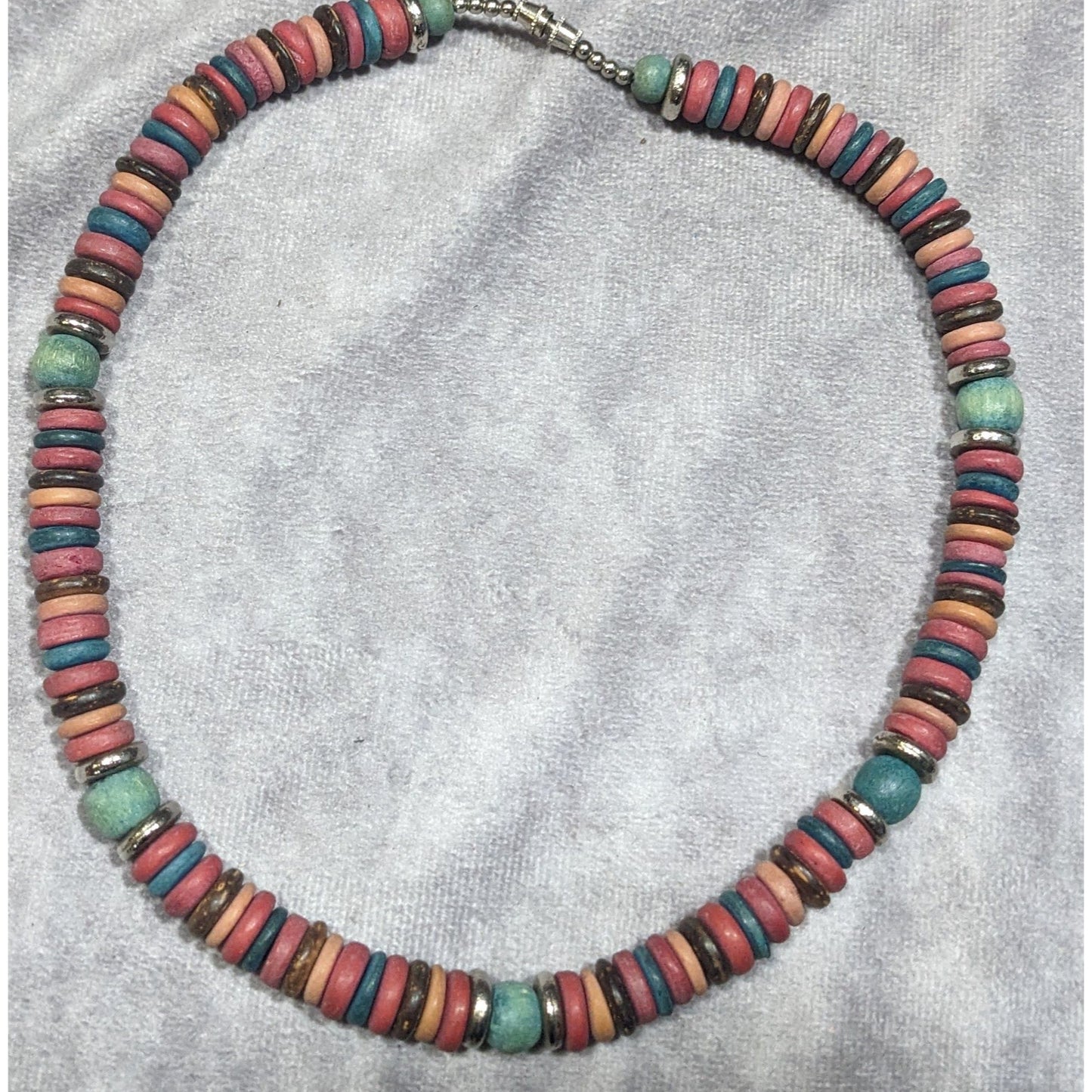 Retro Bohemian Rainbow Wood Disc Beaded Necklace
