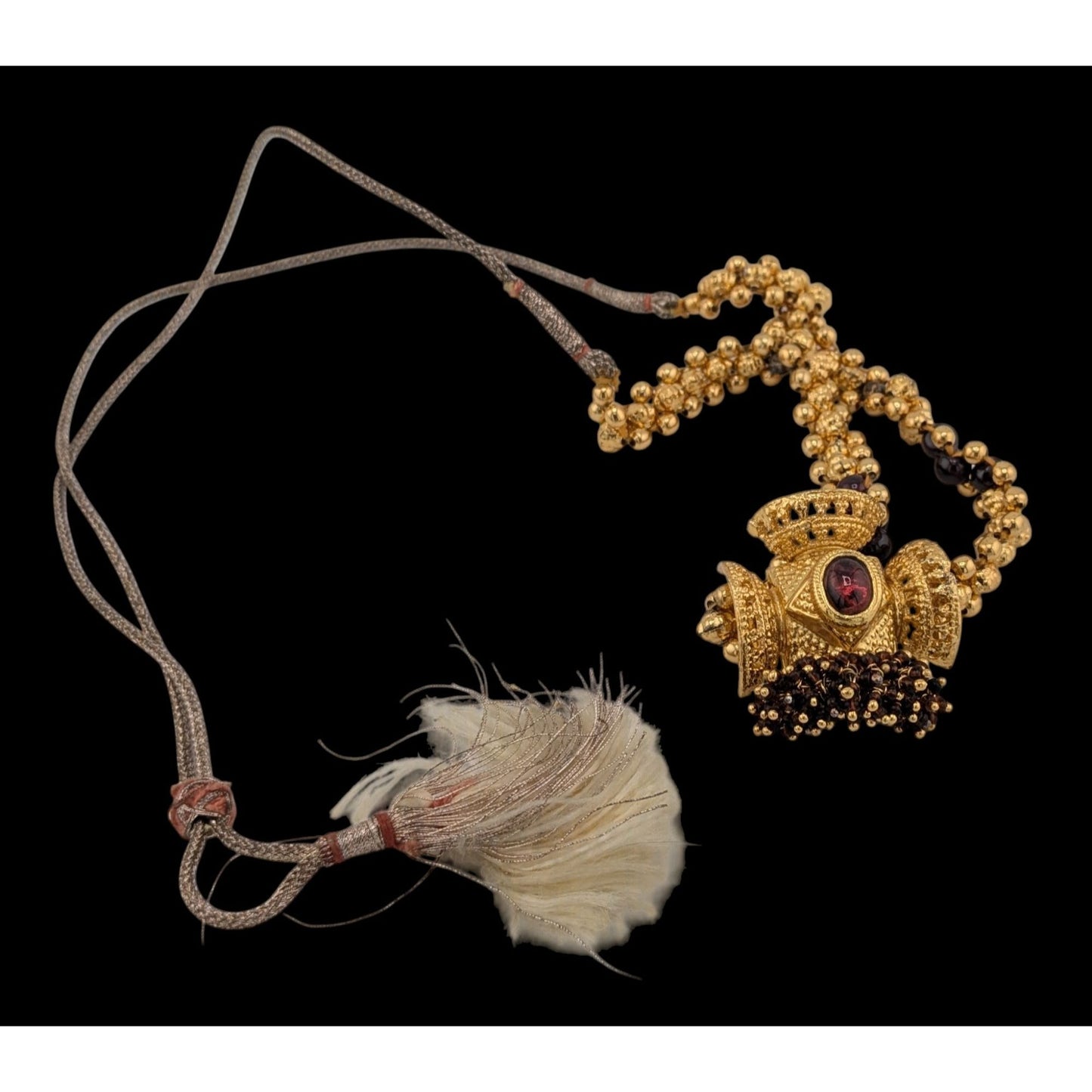 Vintage Indian Choker Gold Tone With Garnets And Glass