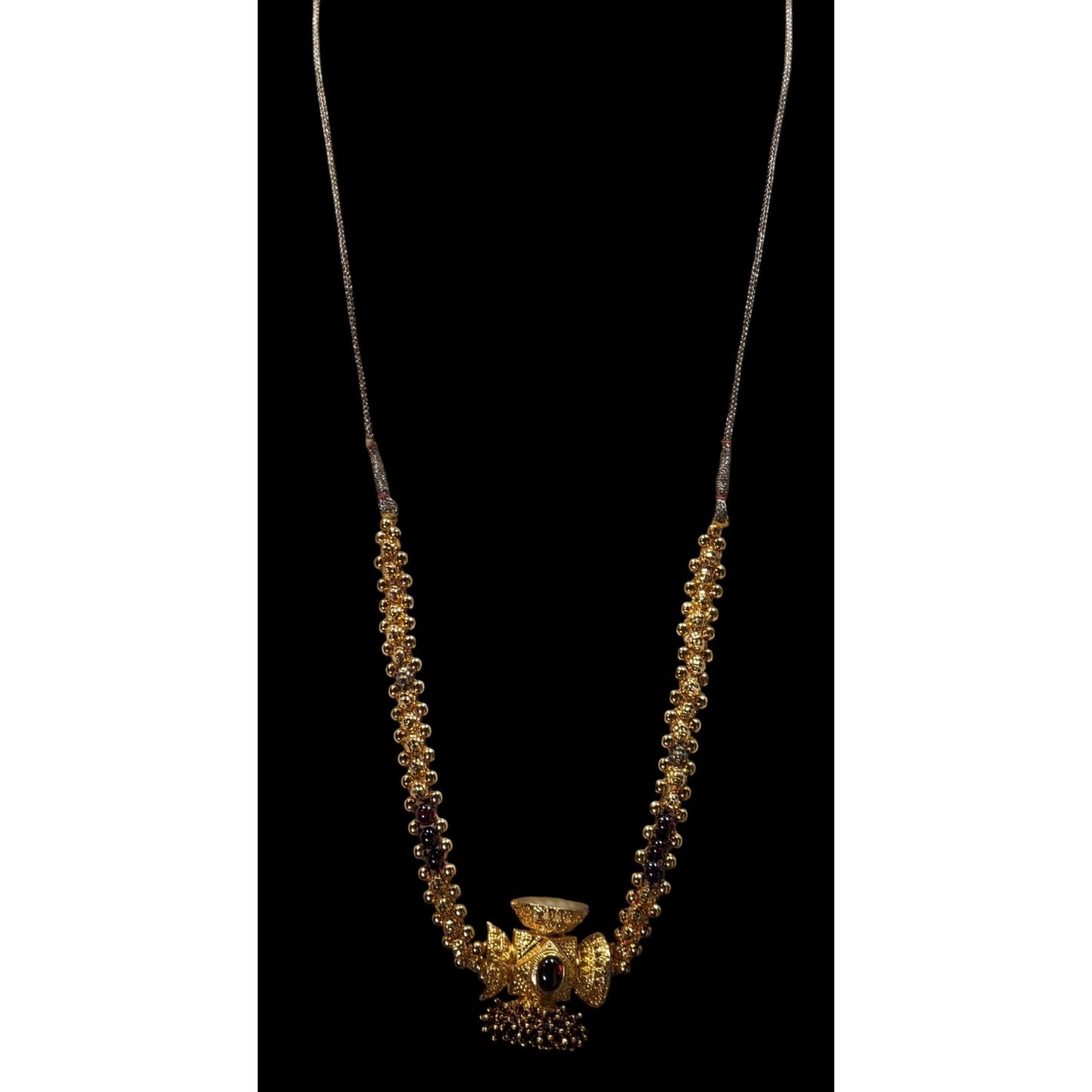 Vintage Indian Choker Gold Tone With Garnets And Glass