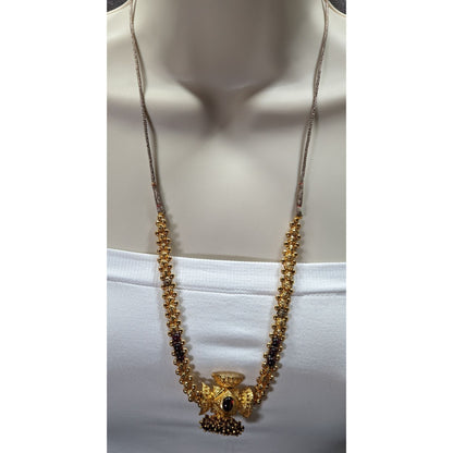 Vintage Indian Choker Gold Tone With Garnets And Glass