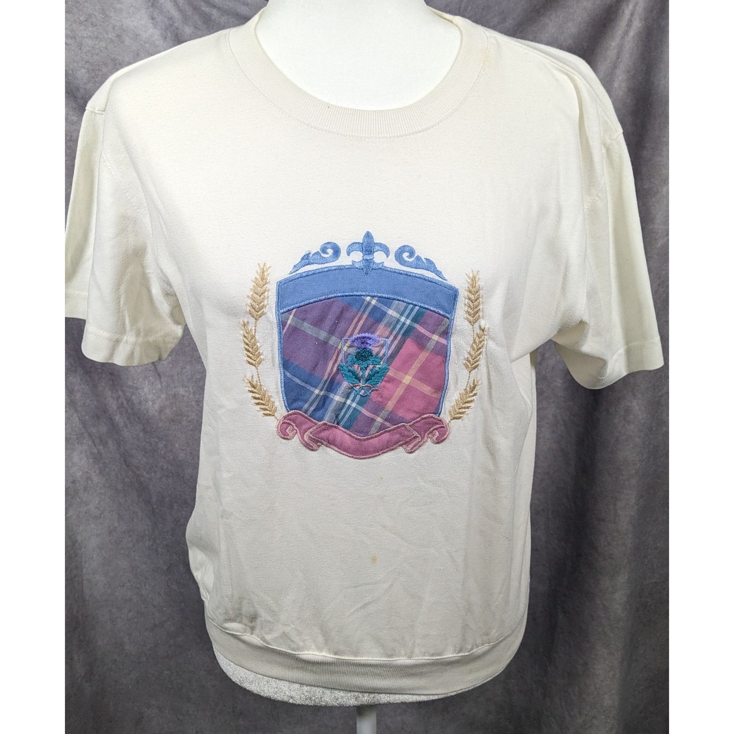 Vintage Preppy Pastel Crest Embroidered Top by Jantzen