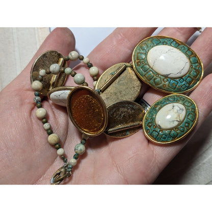 Vintage Carved Stone Beaded Cabochon Necklace