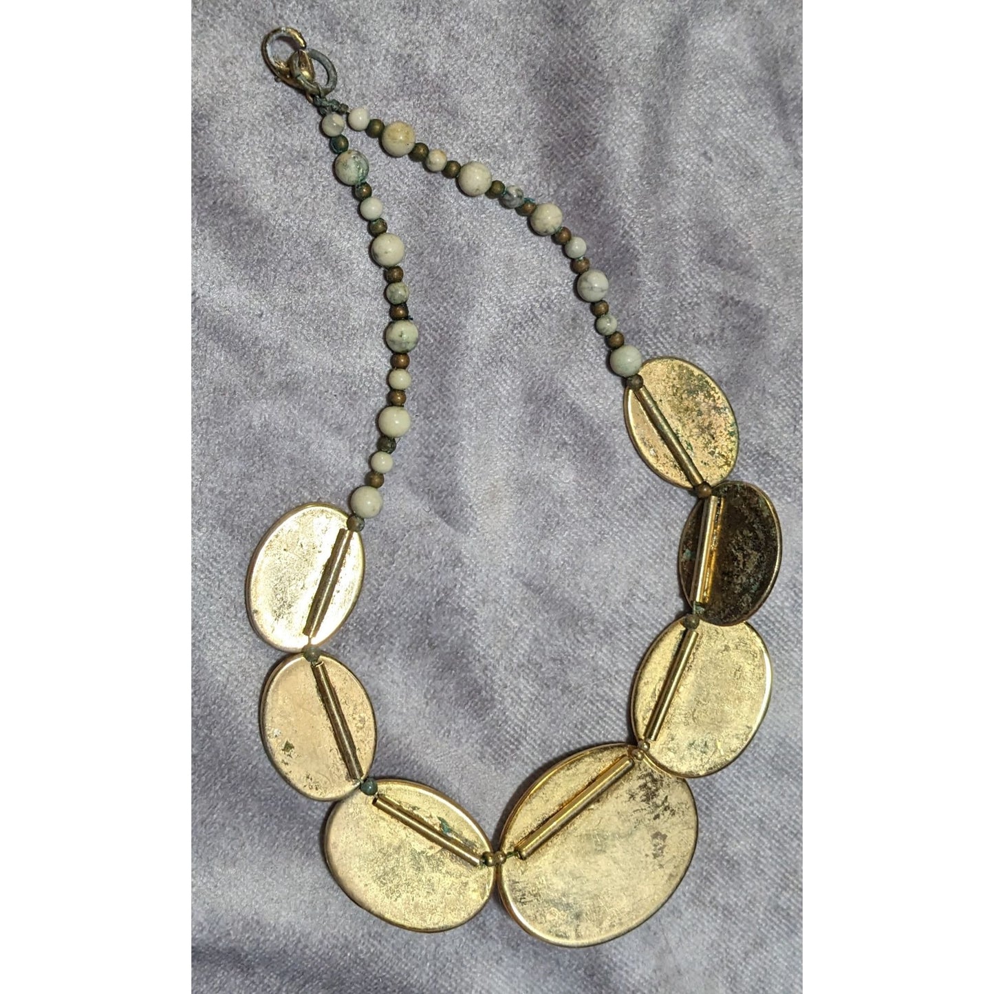 Vintage Carved Stone Beaded Cabochon Necklace