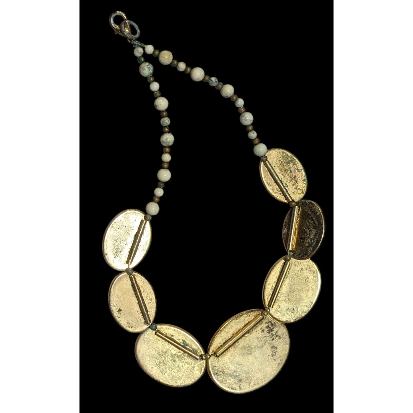 Vintage Carved Stone Beaded Cabochon Necklace
