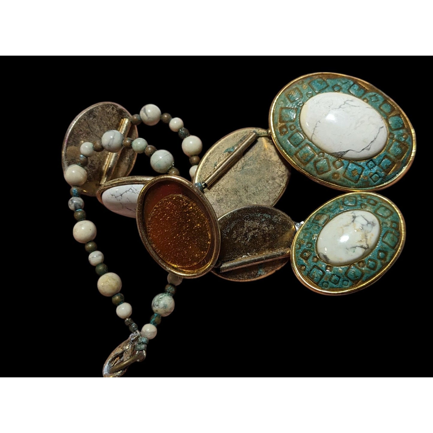 Vintage Carved Stone Beaded Cabochon Necklace