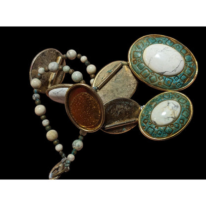 Vintage Carved Stone Beaded Cabochon Necklace