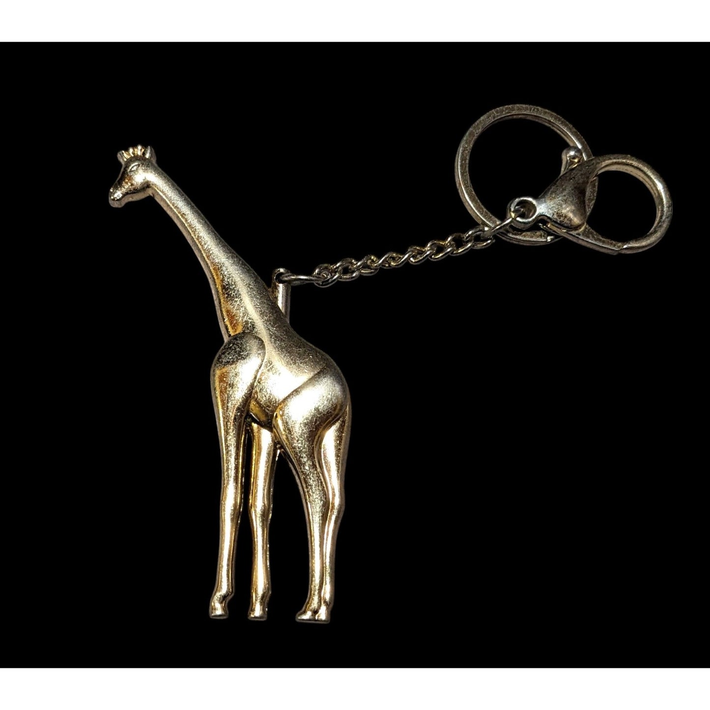 Large Gold Tone Solid Metal Giraffe Keychain