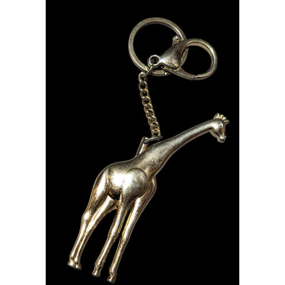 Large Gold Tone Solid Metal Giraffe Keychain