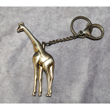 Large Gold Tone Solid Metal Giraffe Keychain